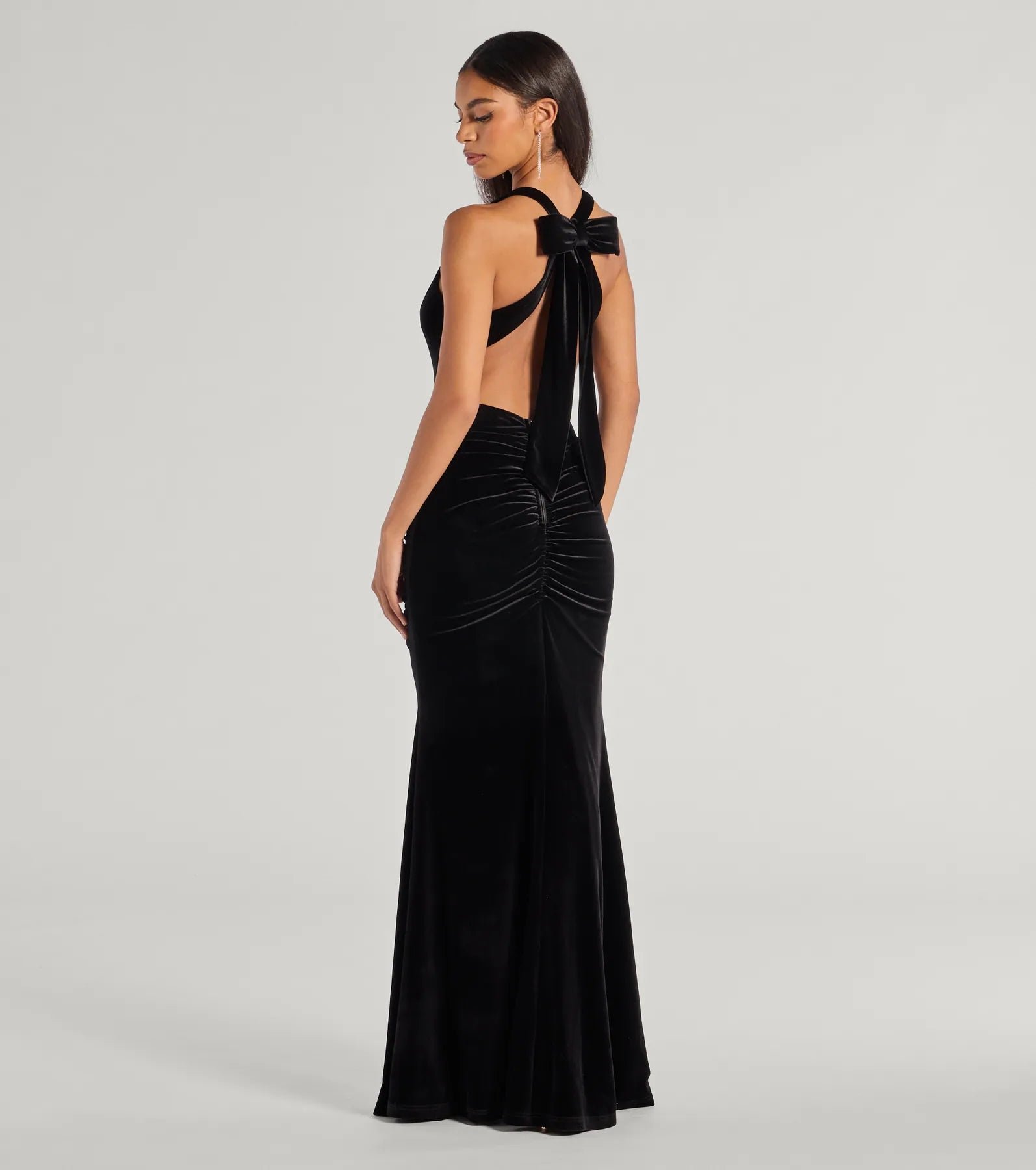 Ilse Velvet Bow Strap High Slit Mermaid Dress - Image 2
