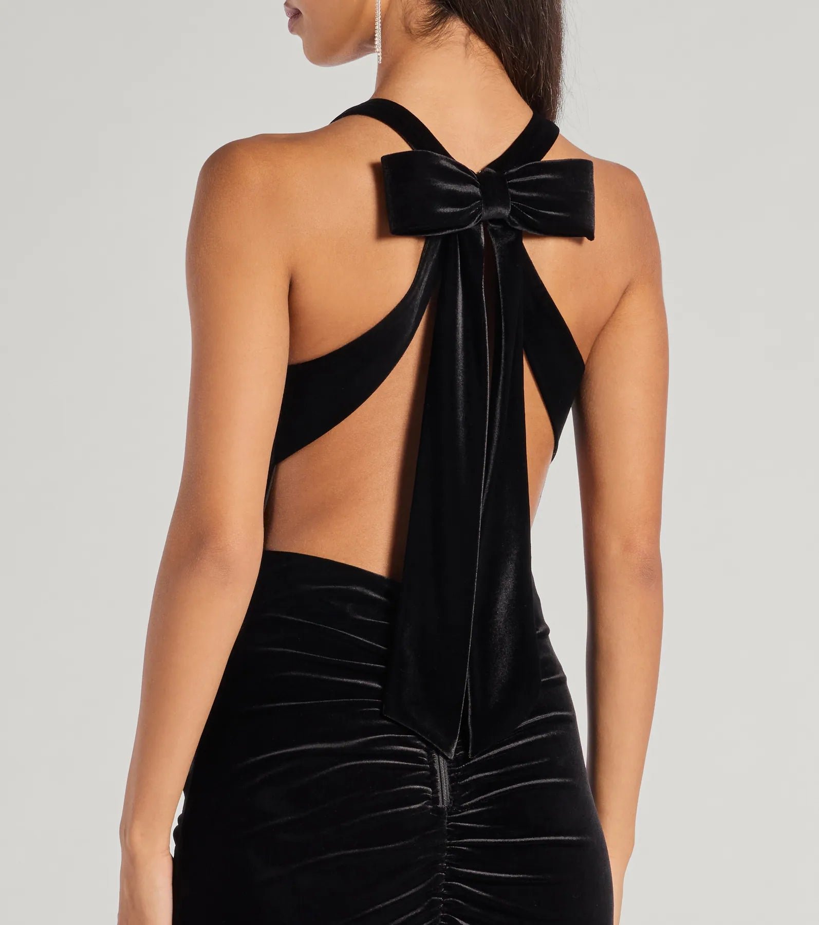 Ilse Velvet Bow Strap High Slit Mermaid Dress - Image 3