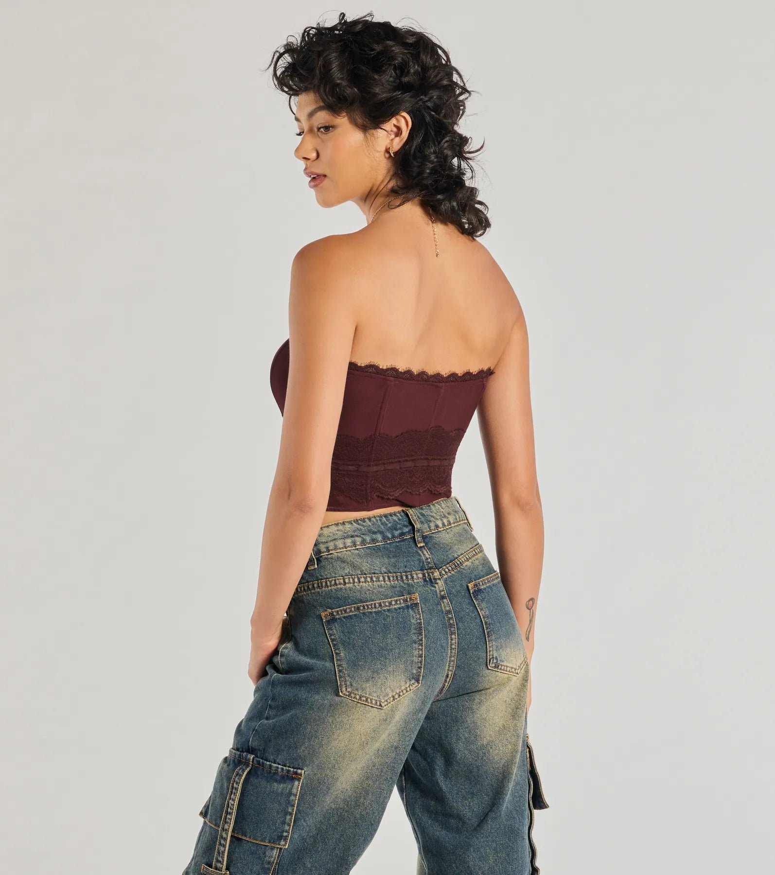 Chic Attitude Lace Trim Mesh Corset Top - Image 2