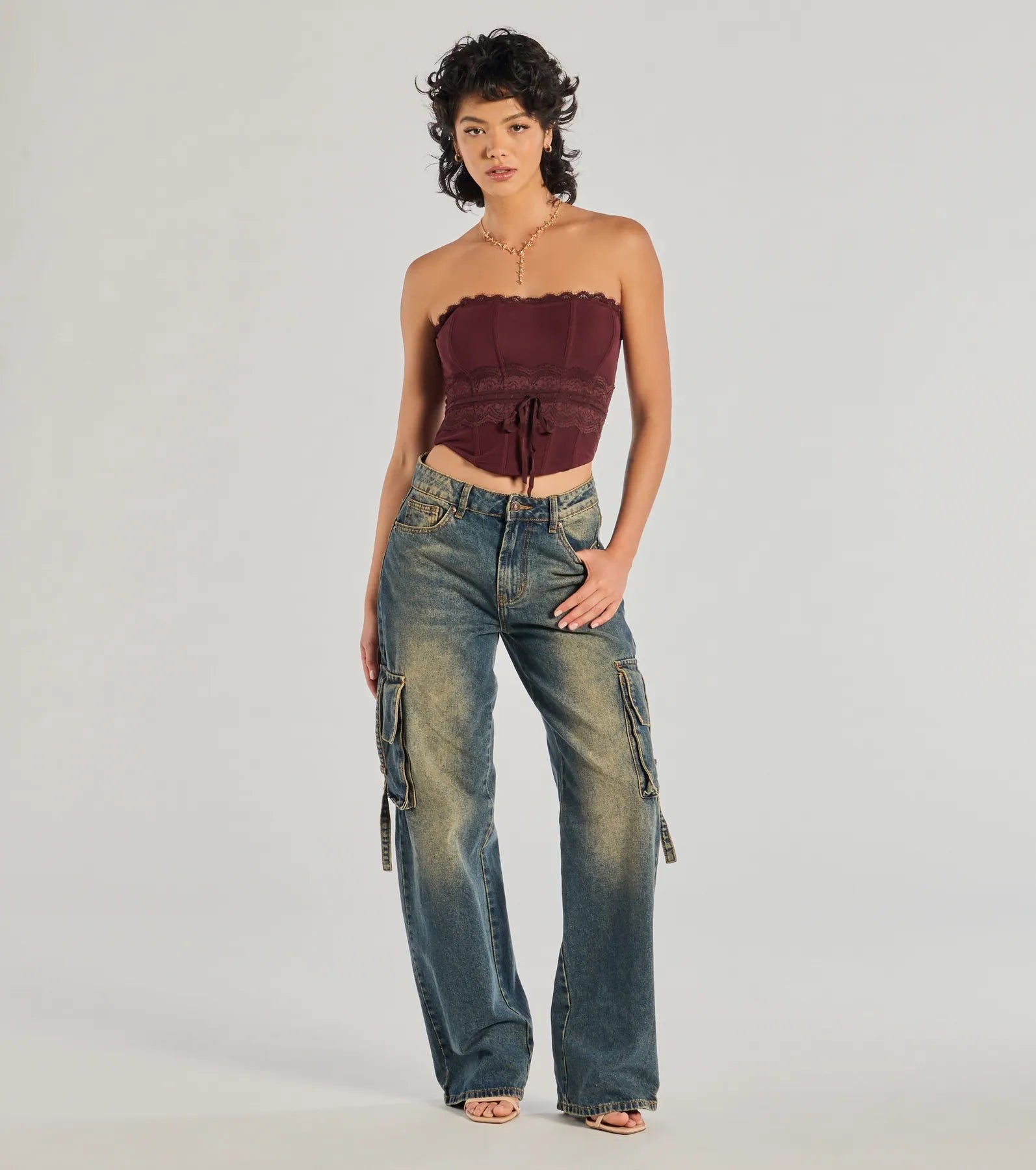 Chic Attitude Lace Trim Mesh Corset Top - Image 3