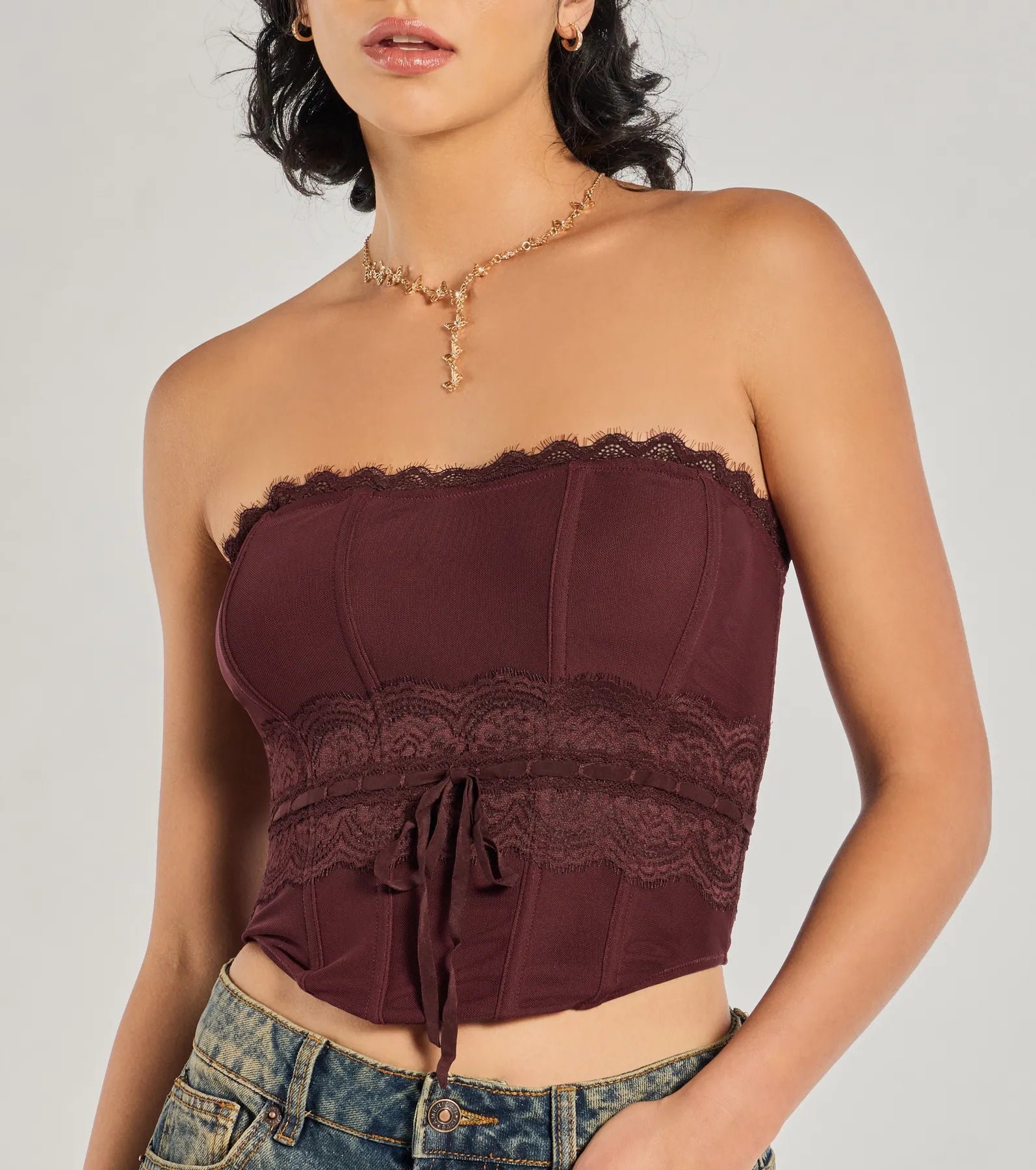 Chic Attitude Lace Trim Mesh Corset Top - Image 4