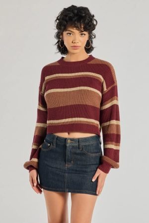 Preppy Style Striped Knit Crew Neck Sweater