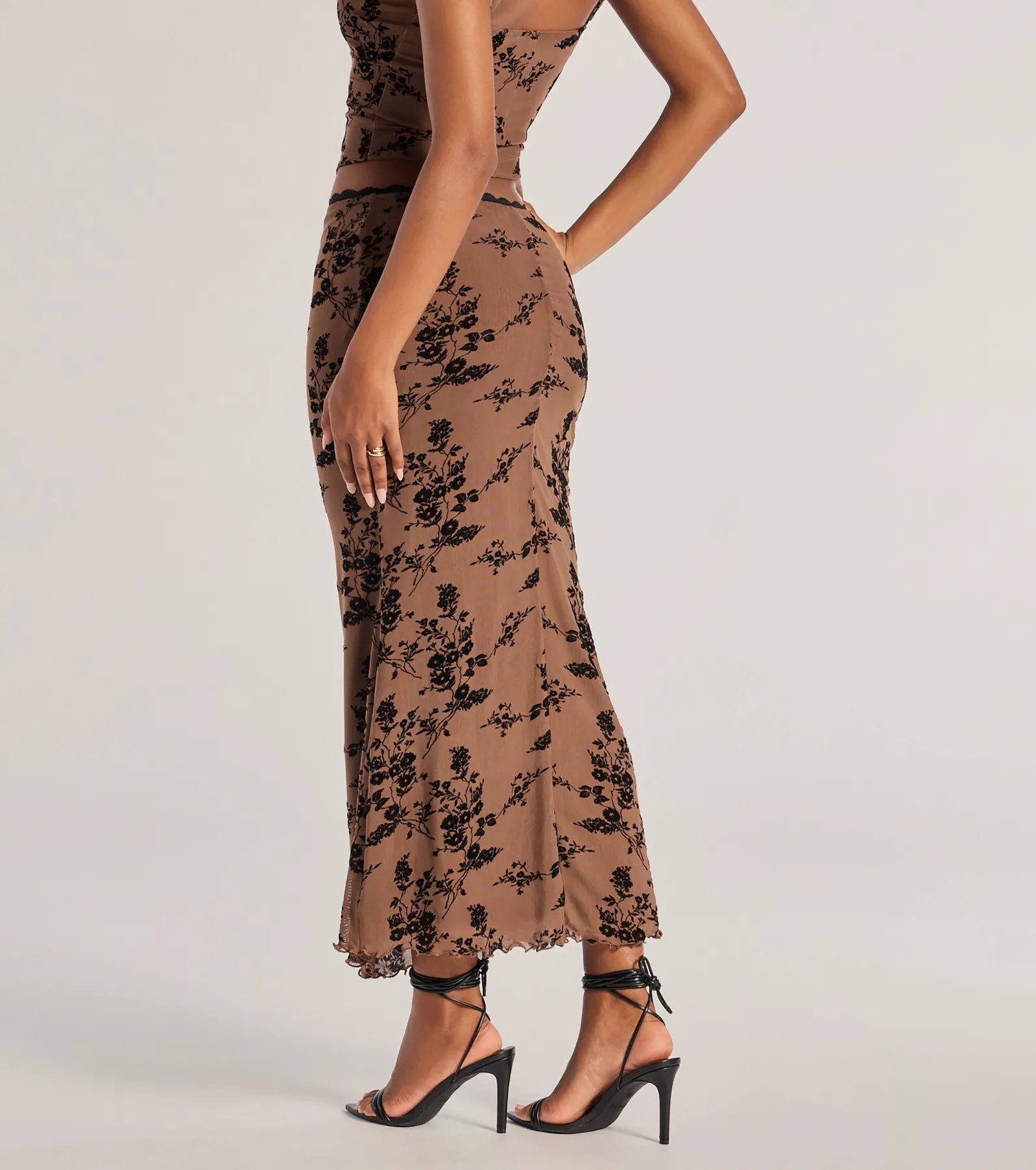 Romantic Aura Flocked Floral Mesh Maxi Skirt - Image 2